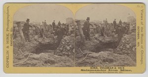 Vue stéréoscopique de la mine de fer Salamander de Kirk, Coleman & Company après l